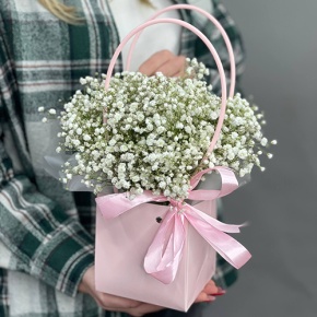 Композиция в сумочке из гипсофил в Люберцах