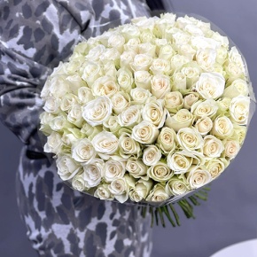 Букет 101 белая роза Кения (40 см) в Люберцах