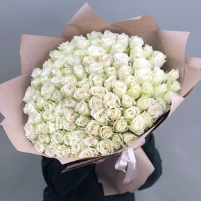 Букет 101 белая роза кения (50 см) в Люберцах