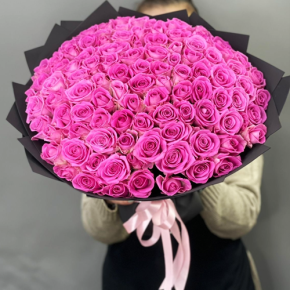 Букет 101 розовой розы Кения (40 см) в Люберцах