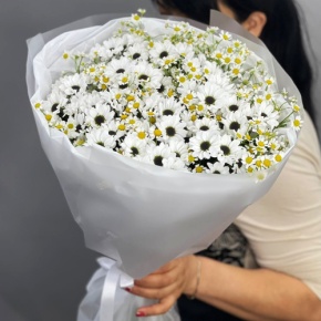 Букет "Понарошку" из хризантем сантини и ромашек в Люберцах