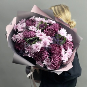 Букет "Виолетта" из хризантем Бигоуди, лимониума, брассики и кустовых хризантем в Люберцах