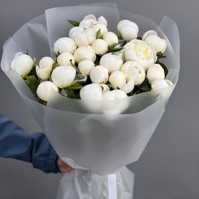 Букет из 23 белых пионов Дюшес в Люберцах