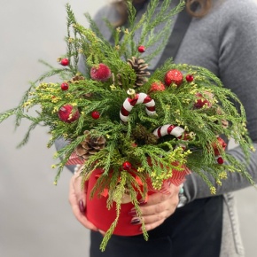 Композиция в шляпной коробке "Конфетка" из нобилиса мерешка