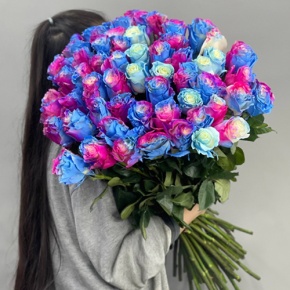 Букет "Радуга" из 51 розы Эквадор под ленту (70 см) в Люберцах