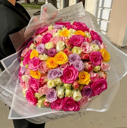Букет "Bubble gum" из 101 розы микс (50 см) в Люберцах